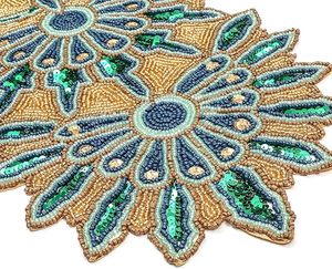Christmas Decorative and Leaves Design Beaded <b>Runner</b> Placemat <b>Dining</b> <b>Table</b> Fancy Mat Handmade Decorative <b>Runners</b> for Wedding - Product Image 6