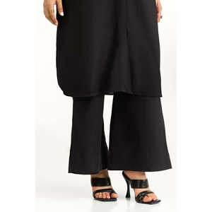 ชุดเซ็ตผู้หญิงลำลองลายริ้วปักลาย ผ้าเครปสีดำ เสื้อแขนสามส่วน กางเกงขายาว ชุดสองชิ้น 2 ชิ้น - Product Image 3