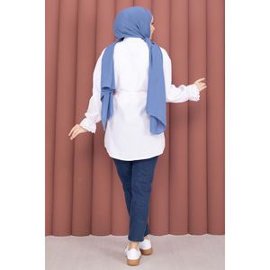Camisa Blanca con Cordones para Mujer, con Detalle de Fisto, Tela Popelina, Top Largo Chic Casual, Talla XL, Estilo Retro Vintage para Primavera - Product Image 5