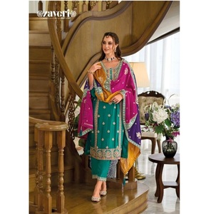 Designer Salwar Kameez costume Dupatta indien et pakistanais dames femmes portent broderie travail lourd Chinon en gros bas prix - Product Image 1