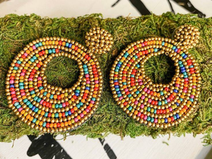 Pendientes de cuentas de semillas de arcoíris dobles hechos a mano, patrón de onda clásico, diseño de círculo de moda Multi-India, Diamante de glowin fashion - Product Image 2