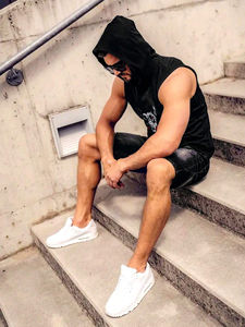 Camiseta sin mangas con capucha verano logotipo personalizado transpirable secado rápido 100% algodón entrenamiento gimnasio ropa para hombres - Product Image 4