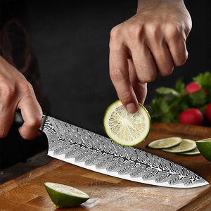 Couteau de chef en acier Damas personnalisé en gros manche en ébène noir lame tranchante fixe professionnelle couteau de cuisine de service OEM ODM - Product Image 5