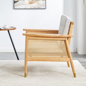 Solid Wood Rattan Dining <b>Chair</b> Upholstered Accent Armchair Modern Home Furniture - Product Image 4