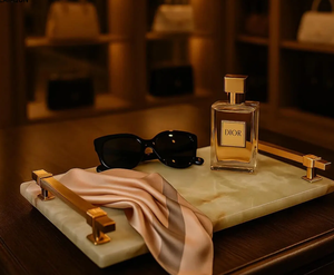 Plateau en pierre d'onyx fait à la main avec poignées en laiton plateau de service de décoration moderne pour hôtels restaurants cadeaux de pendaison de crémaillère en gros - Product Image 3