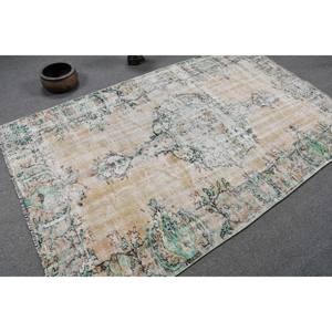 Alfombra de lana turca Vintage Cozy Chic de 5x8 pies, respaldo de látex de tejido plano de retazos beige y verde para decoración para sala de estar - Product Image 2