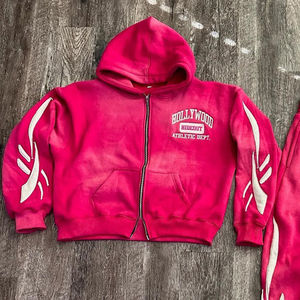 Survêtements 100% coton éponge lavés à l'acide surdimensionnés Streetwear survêtement hommes Flare empilés pantalons de survêtement et ensemble de sweat à capuche - Product Image 3