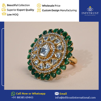 Produsen India terkemuka secara luas menjual cincin batu Kundan Polki putih perak berlapis emas Super ringan dengan harga murah