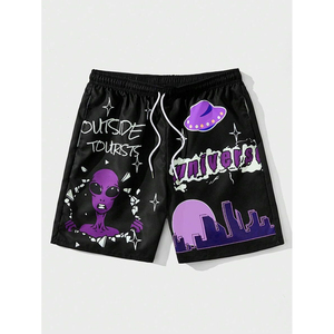 Short décontracté pour homme avec lettre et étoile à cinq branches imprimée et cordon de serrage à la taille Short de vie de rue pour homme - Product Image 1