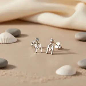 Women's 925 <b>Silver</b> 'M' Letter <b>Stud</b> Earrings Fashion Jewelry Gift - Product Image 1