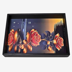 Bandeja DE SERVICIO DE MADERA rectangular moderna hecha a mano bandeja de comida recubierta de esmalte decorativo para el hogar - Product Image 2