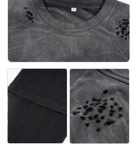 Camisetas de logotipo de diseño personalizado de alta calidad, camiseta de manga larga de doble capa con lavado ácido de piedra desgastada rasgada Vintage para hombres - Product Image 3