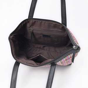 Sac fourre-tout en cuir tressé multicolore avec fermeture à glissière Broderie Décoration Réutilisable PVC Coton Toile Doublure Polyester - Product Image 1