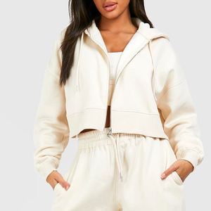 Ensemble de survêtement avec manches longues et fermeture éclair, prix de gros, design de haute qualité avec couleur unie, survêtement pour femmes à coupe courte 2026 - Product Image 2