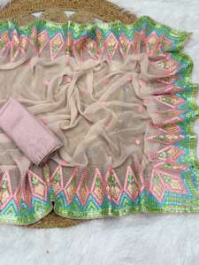 Evergreen Design Soft Georgette con bordado Trabajo Sari Mujer Moda Fabricante y proveedor de Surat - Product Image 3