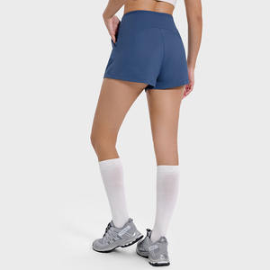 Mujer Verano Colores sólidos Cintura alta Acanalado Fitness Booty Shorts Transpirable Bolsillos laterales Elástico Casual Running Shorts - Product Image 3