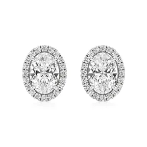 Mira Oval Diamond <b>Halo</b> Stud <b>Earrings</b> - Product Image 1