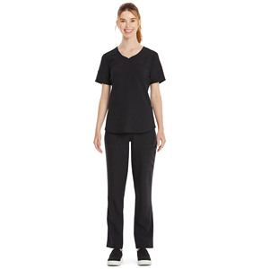 Women's Black Scrub Set V-Neck <b>Top</b> With Pockets And Straight Leg Pants For Hospital Uniforms - Product Image 1