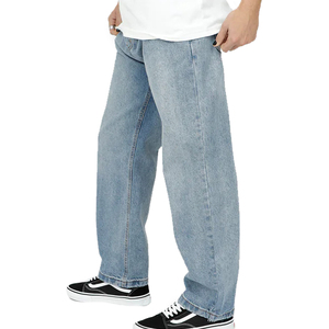 Prix de gros, jean droit en denim à bouton central, lavage clair, respirant, décontracté, en coton, pantalon, ODM, logo personnalisé, multicolore - Product Image 2