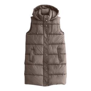 Autumn Winter Ladies Medium Long Style Parka <b>Vest</b> <b>Slim</b> Hooded Light Cotton Pure Color Sleeveless with Sheep Skin Leather - Product Image 2