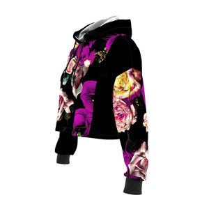 Custom Sublimated Floral Print Hooded Crop Hoodie <b>Sweatshirt</b> Fitness <b>Gym</b> Workout Yoga Cropped Top Hoodies for Women Breathable - Product Image 5