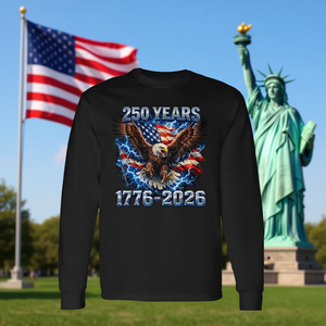 เสื้อยืดแขนยาวลายอินทรีหัวโล้นอเมริกัน ฉลองครบรอบ 250 ปี 1776-2026 สำหรับสินค้าส่งเสริมการขายของสหรัฐอเมริกา - Product Image 3