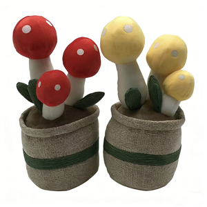 Hongo de Peluche Personalizado Rojo y Blanco con Manchas, Hongo Amarillo de Peluche en Maceta de Lino, Juguete de Hongo de Tela Suave - Product Image 2
