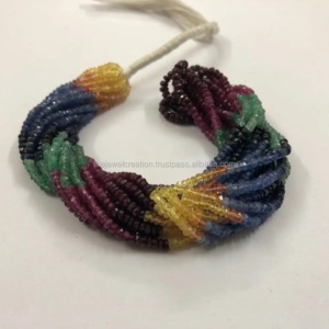 3mm 4mm Multi Precious Sapphire Ruby Emerald Faceted Rondelle Gemstone Beads Strand Wholesale Best Price Online Dealer Regular - Product Image 1
