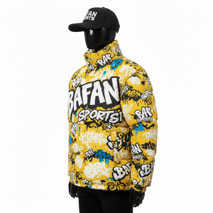 Chaqueta de Invierno para Hombre, Chaqueta Acolchada de Poliéster de Alta Densidad, Estilo de Paneles Acolchados, Diseño Gráfico Amarillo, Logotipo Personalizado - Product Image 3