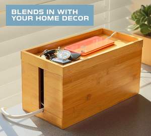 <b>Bamboo</b> Cable Management Box 2 Pack - Cord Organizer and Hider for Wires Power <b>Strips</b> Surge Protectors & More - Includes Cable - Product Image 5