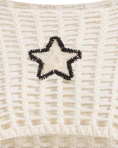 <b>White</b> Crochet Knit Crop Sweater <b>Women</b> Star Embroidery Open Weave Flare Sleeve Lace Up Cuff Fashion Top Boho Summer Streetwear - Product Image 4