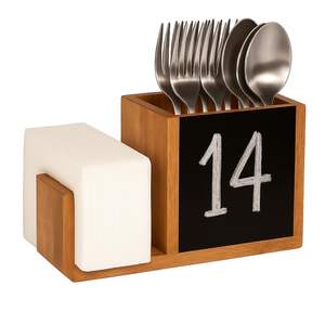 Servilletero Clásico de Madera de Alta Calidad con Panel de Pizarra y Ranura para Cubiertos, Duradero y Ecológico, Organizador de Mesa para Fiestas - Product Image 1
