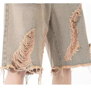 Vintage-Look <b>Denim</b> <b>Shorts</b> Patchwork Raw Edge Unique Stylish Casual Style for Festivals Parties Everyday Fashion Eco-Friendly OEM - Product Image 5