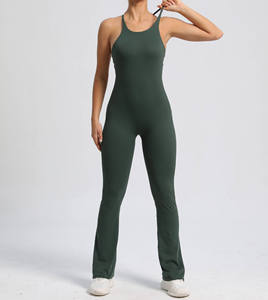 Mono Deportivo Ajustado Personalizado, Sin Mangas, Espalda Descubierta, con Efecto Push-Up, Ropa Deportiva para Gimnasio, Fitness, Yoga, Mono de una Pieza con Corte Acampanado - Product Image 4