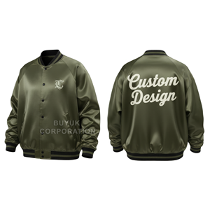 Custom Satin Waterproof Varsity Bomber <b>Jacket</b> Unisex Navy <b>Silver</b> Baseball Front Logo Embossed Printing Stand Collar Zipper - Product Image 4