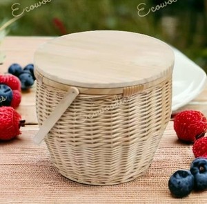 Vintage Wicker Bamboo Handmade Storage <b>Basket</b> Insulated <b>Picnic</b> <b>Basket</b> with Lid and Handle <b>Picnic</b> <b>Basket</b> Set With Wooden Handle - Product Image 2