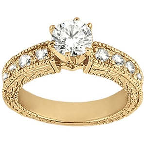 Ensemble de bague de fiançailles et alliance en or jaune 14 carats avec diamant antique 1,70 ct Bijoux fins - Product Image 2