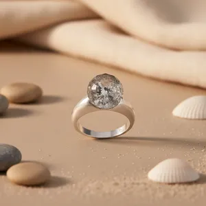 Bague en argent sterling 925 pour femme avec boule de cristal, cadeau élégant - Product Image 1
