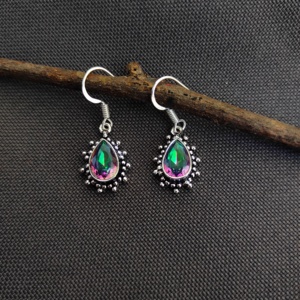 ต่างหูประดับเพชรบุษราคัมประดับลูกแพร์สไตล์โบฮีเมียนทองเหลืองชุบทองทำมือสำหรับสตรีหมั้น - Product Image 4