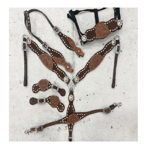 Blanc brut peau tressage Headstall bride collier de poitrine Western Horse cuir Tack Set avec des prix bon marché - Product Image 1