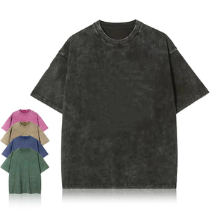 T-shirt décontracté rétro pur coton pour hommes, épaule ample et demi-manches, lavé à l'acide, poids lourd de haute qualité, 230 grammes, vente en gros - Product Image 3