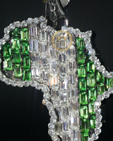 Pendentif carte d'Afrique personnalisé avec diamants VVS et pierres d'émeraude en argent, charme de 1 pouce, 20 grammes, taille émeraude, certifié IGI