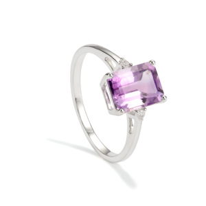 Anillo de Amatista Marroquí de 2.26 Quilates, Plata de Ley, Circonita Blanca, Bañado en Rodio, Estilo Vintage Geométrico, Certificado IGI - Product Image 1