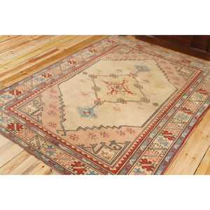 Turkish Vintage Rug, 5,2x6,5 ft Area Rug, <b>Red</b> Blue Striped <b>Wool</b> Rug - Product Image 2