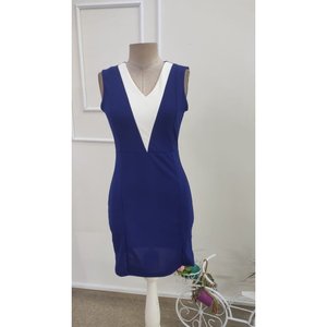 Vestido Corto de Crepé Importado con Tirantes y Cuello en V para Mujer, 35992 - Azul Saks - Product Image 4