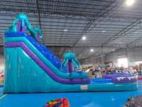 Toboggan aquatique gonflable géant commercial en PVC de 18 OZ pour adultes, avec piscine amovible et souffleur, idéal pour les fêtes d'enfants dans la cour.