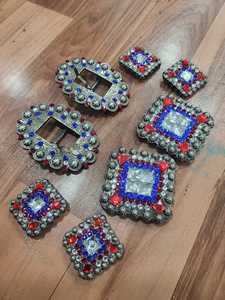 Strass décoré carré Conchos forme ovale boucles pour cheval Tack vêtements humains et ceinture argent selle Western selle Conchos - Product Image 4