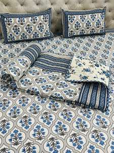 Juego de cama de algodón hecho a mano indio moderno bloque de mano edredón estampado funda de almohada colcha y Manta - Product Image 3