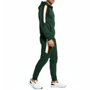 Custom Mens Tracksuit Dark <b>Green</b> Jogging Suit Contrast Shoulder Stripe Two Piece <b>Gym</b> Training Sportswear OEM - Product Image 4
