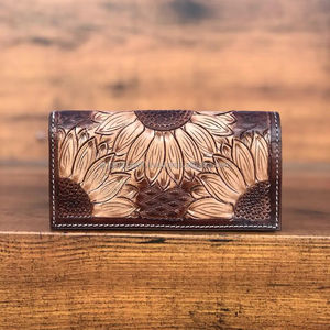 Portefeuille en cuir véritable fabriqué à la main sur mesure pour hommes Portefeuille long en cuir Portefeuilles décontractés Portefeuilles standard - Product Image 3